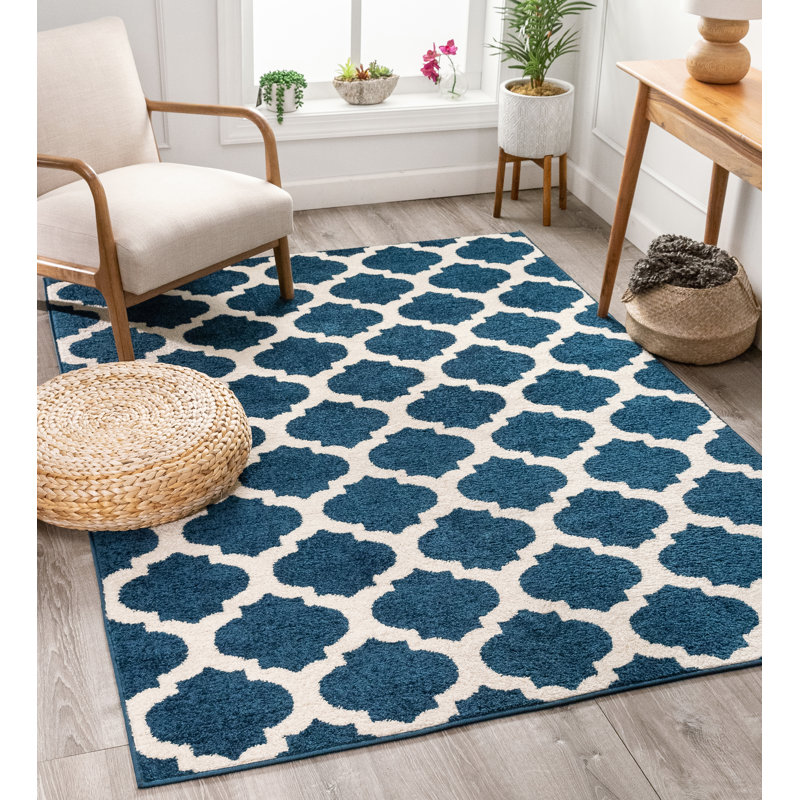 Wrought Studio Rubino Contemporary Trellis Geometric Navy Blue Area Rug